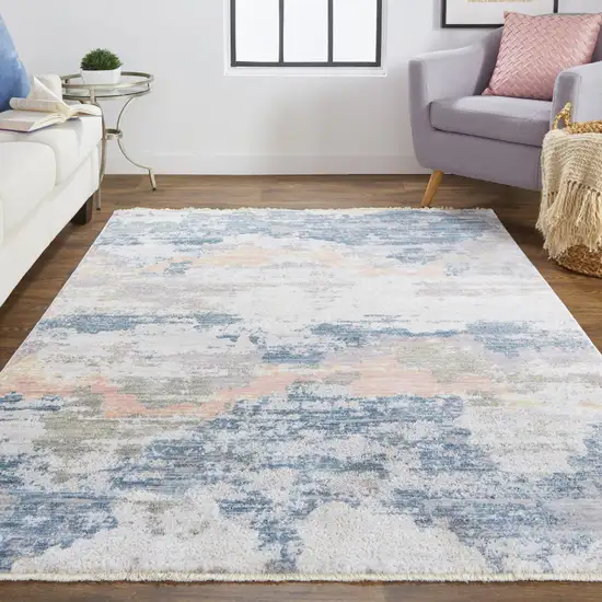 Blue Gray And Ivory Abstract Stain Resistant Area Rug Photo 7