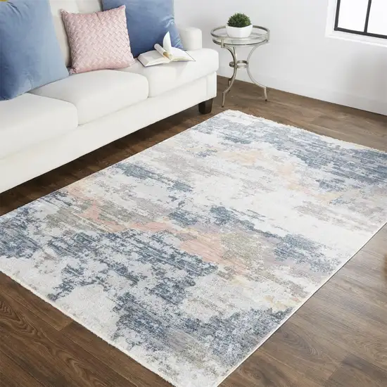 Blue Gray And Ivory Abstract Stain Resistant Area Rug Photo 1