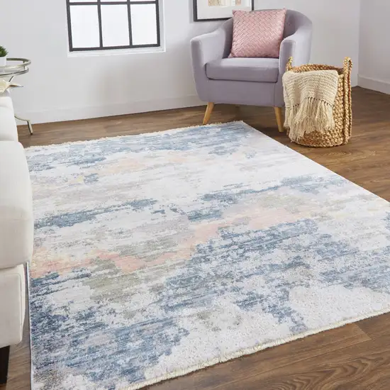 Blue Gray And Ivory Abstract Stain Resistant Area Rug Photo 6