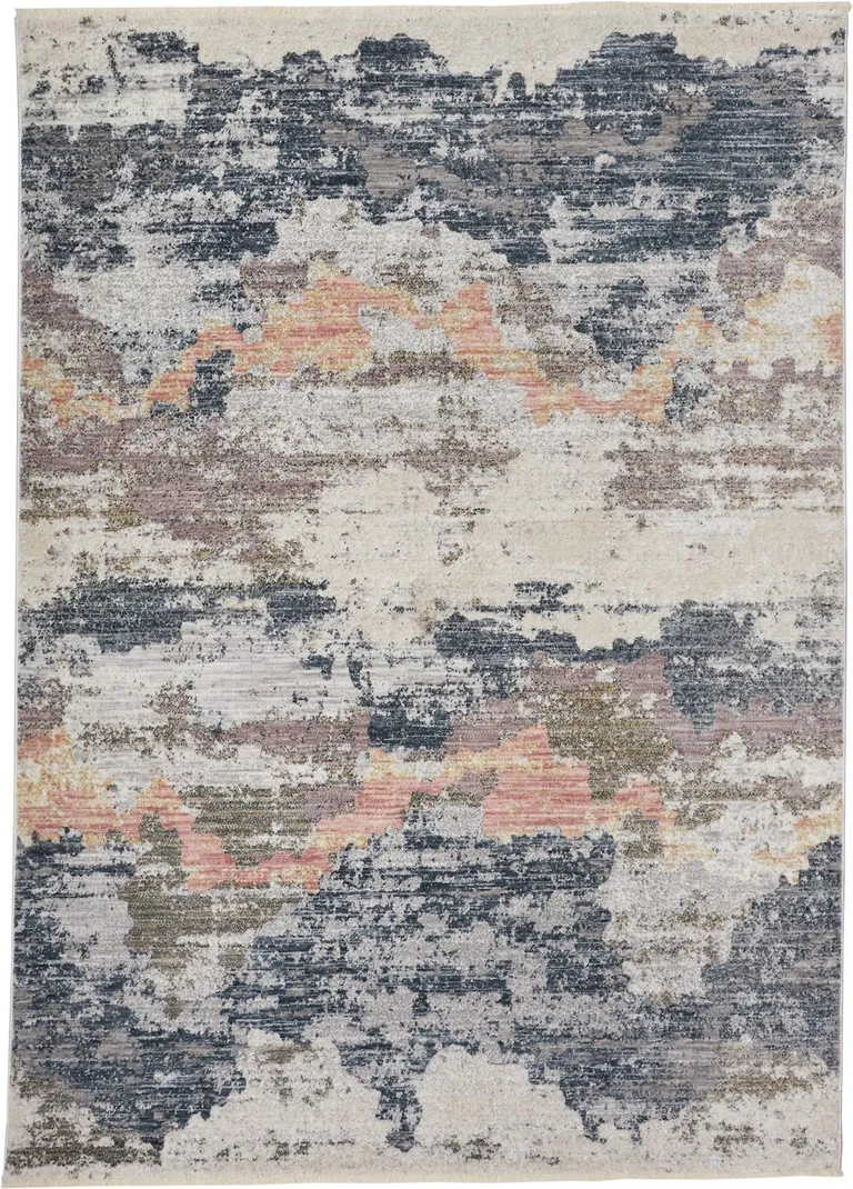 Blue Gray And Ivory Abstract Stain Resistant Area Rug Photo 1