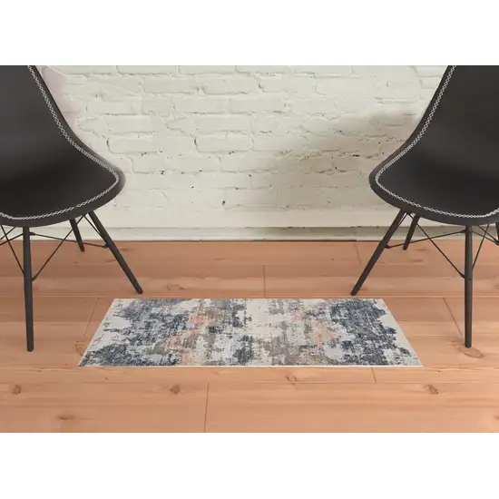 Blue Gray And Ivory Abstract Stain Resistant Area Rug Photo 2