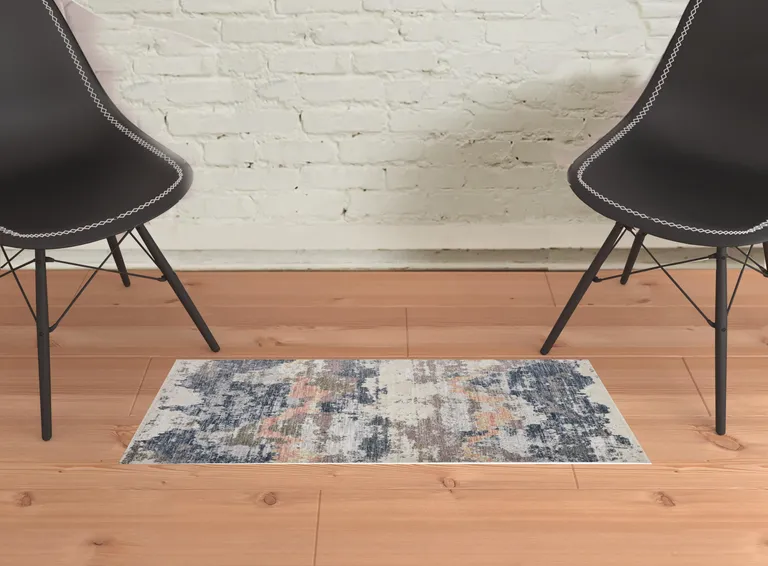 Blue Gray And Ivory Abstract Stain Resistant Area Rug Photo 2