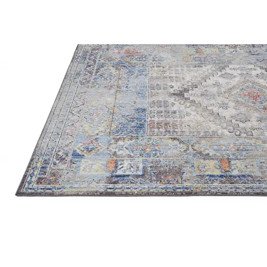 Blue Gray And Ivory Floral Stain Resistant Area Rug Photo 3