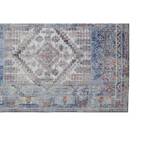 Blue Gray And Ivory Floral Stain Resistant Area Rug Photo 4