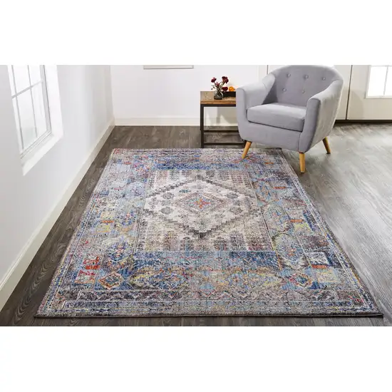 Blue Gray And Ivory Floral Stain Resistant Area Rug Photo 9