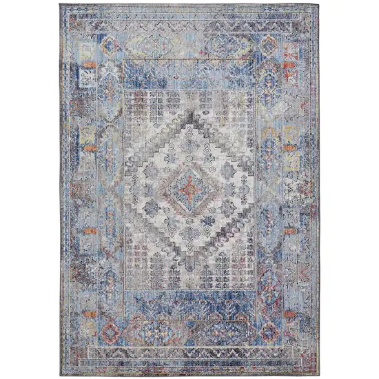 Blue Gray And Ivory Floral Stain Resistant Area Rug Photo 1