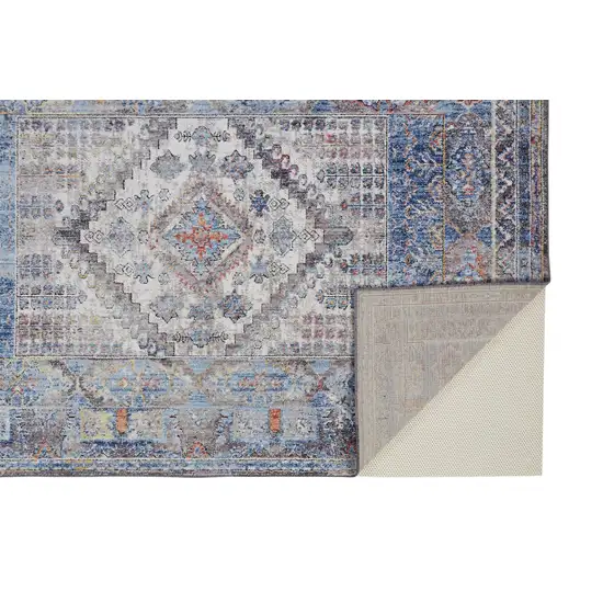 Blue Gray And Ivory Floral Stain Resistant Area Rug Photo 2