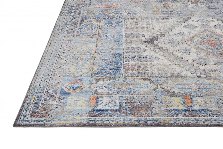 Blue Gray And Ivory Floral Stain Resistant Area Rug Photo 3