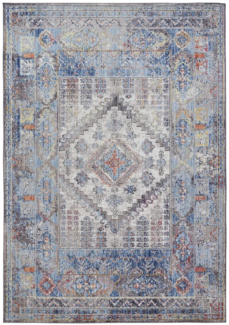 Blue Gray And Ivory Floral Stain Resistant Area Rug Photo 1