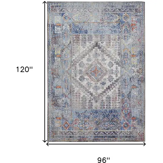 Blue and Ivory Floral Area Rug Photo 3