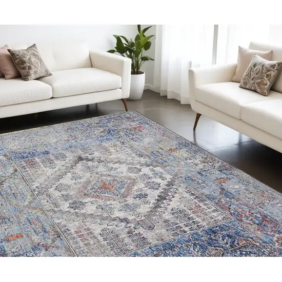 Blue and Ivory Floral Area Rug Photo 1