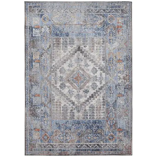 Blue and Ivory Floral Area Rug Photo 2