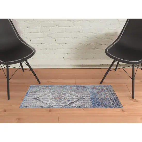 Blue Gray And Ivory Floral Stain Resistant Area Rug Photo 2