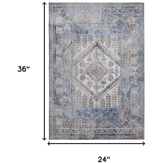 Blue and Ivory Floral Area Rug Photo 3