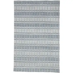 Photo of Blue Gray And Ivory Striped Hand Woven Area Rug