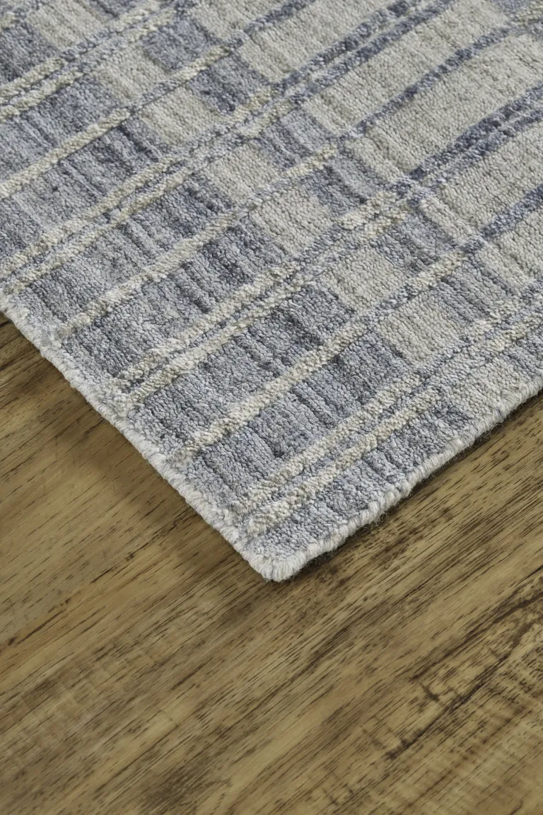 Blue Gray And Ivory Striped Hand Woven Area Rug Photo 5