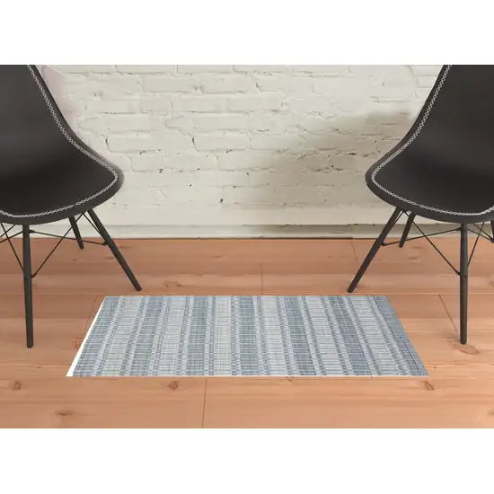 Blue Gray And Ivory Striped Hand Woven Area Rug Photo 2