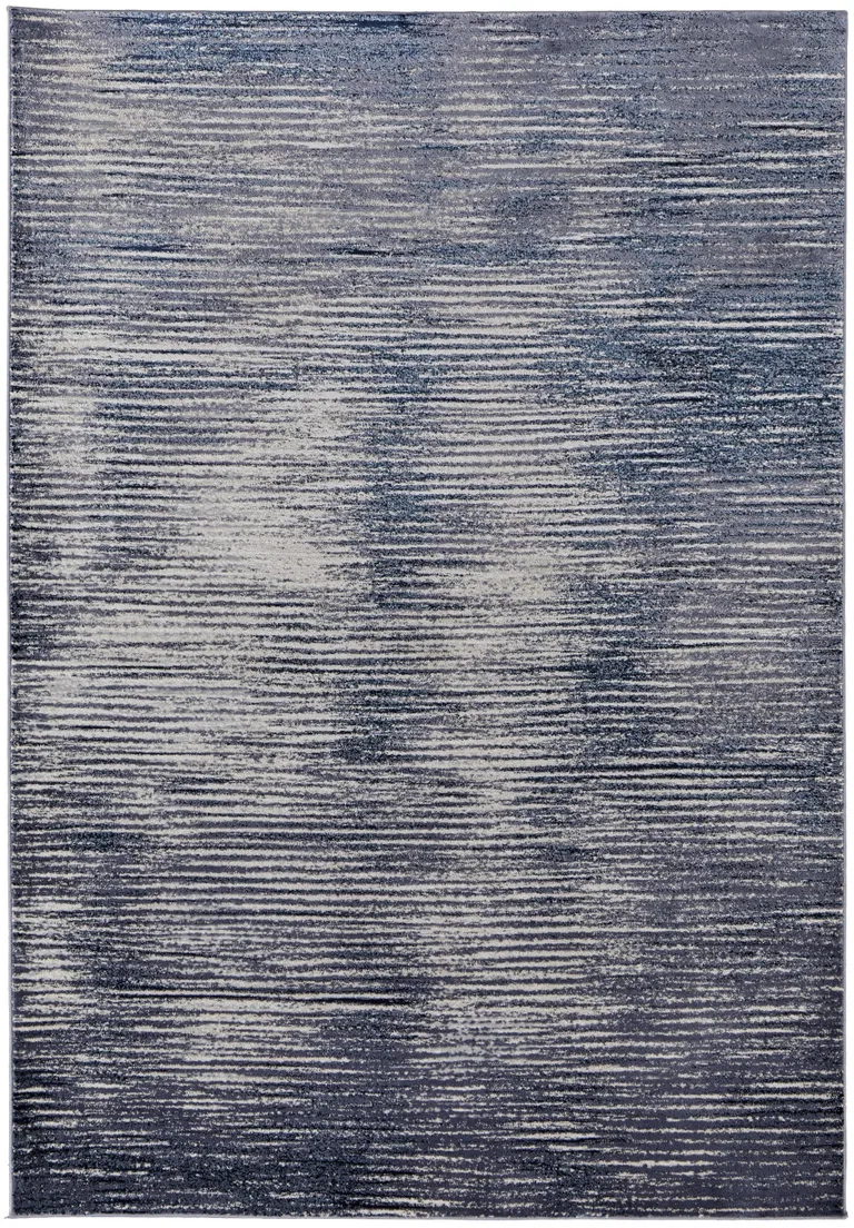 Blue Gray And Ivory Striped Power Loom Distressed Area Rug Photo 1