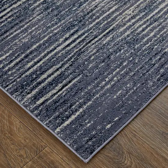 Blue Gray And Ivory Striped Power Loom Distressed Area Rug Photo 9