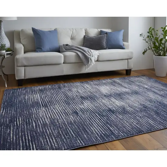 Blue Gray And Ivory Striped Power Loom Distressed Area Rug Photo 6