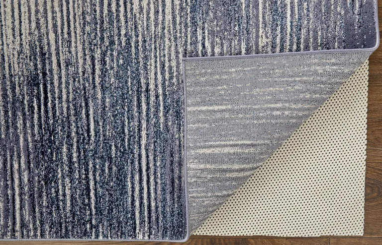 Blue Gray And Ivory Striped Power Loom Distressed Area Rug Photo 3