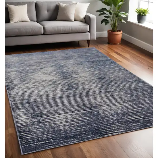 Blue and Ivory Striped Power Loom Distressed Non Skid Area Rug Photo 1