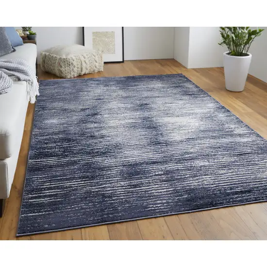 Blue Gray And Ivory Striped Power Loom Distressed Area Rug Photo 6