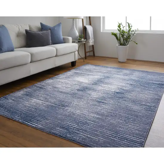 Blue Gray And Ivory Striped Power Loom Distressed Area Rug Photo 7