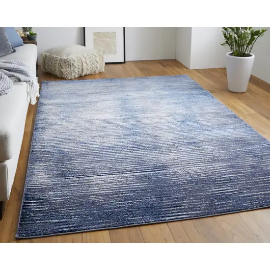 Blue Gray And Ivory Striped Power Loom Distressed Area Rug Photo 8