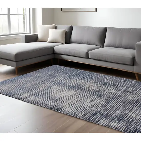 Blue and Ivory Striped Power Loom Distressed Non Skid Area Rug Photo 1