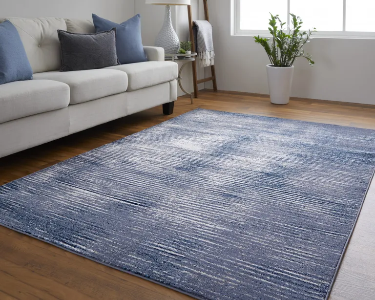 Blue Gray And Ivory Striped Power Loom Distressed Area Rug Photo 5