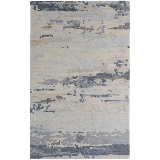 Blue Gray And Ivory Wool Abstract Tufted Handmade Stain Resistant Area Rug Photo 1