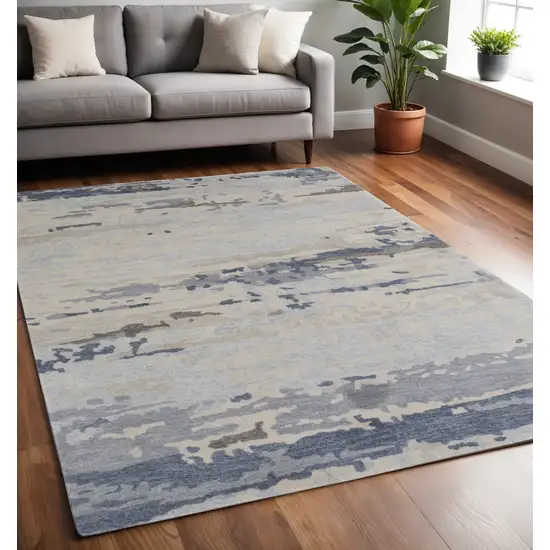 Blue and Ivory Wool Abstract Hand Tufted Area Rug Photo 1