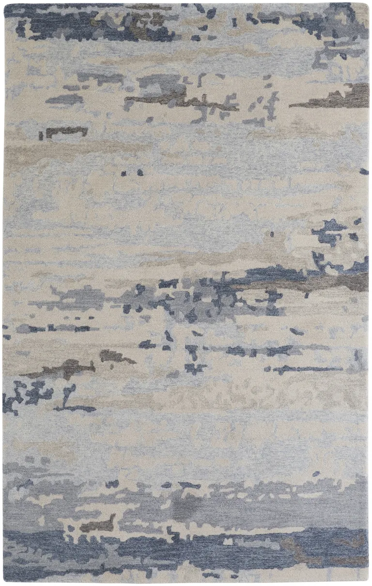 Blue Gray And Ivory Wool Abstract Tufted Handmade Stain Resistant Area Rug Photo 1