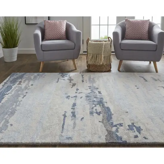 Blue Gray And Ivory Wool Abstract Tufted Handmade Stain Resistant Area Rug Photo 7