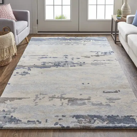 Blue Gray And Ivory Wool Abstract Tufted Handmade Stain Resistant Area Rug Photo 6