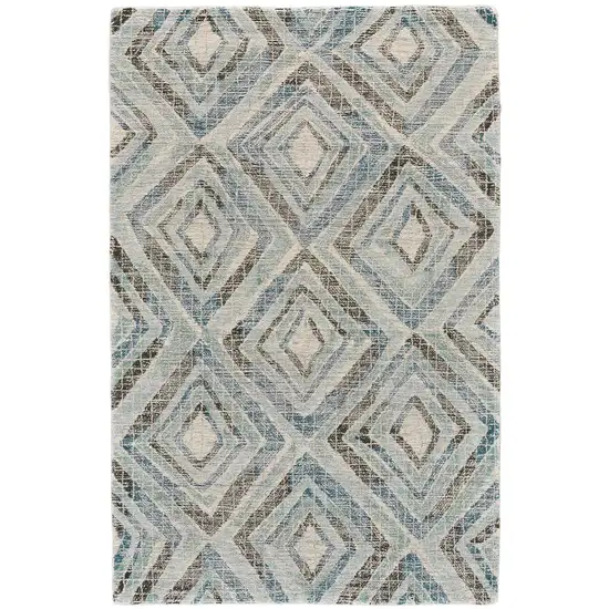 Blue Gray And Ivory Wool Geometric Tufted Handmade Area Rug Photo 1