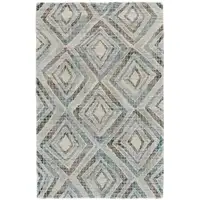 Photo of Blue Gray And Ivory Wool Geometric Tufted Handmade Area Rug