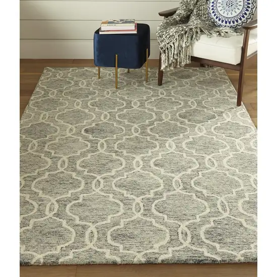 Blue Gray And Ivory Wool Geometric Tufted Handmade Stain Resistant Area Rug Photo 7