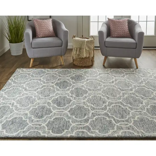 Blue Gray And Ivory Wool Geometric Tufted Handmade Stain Resistant Area Rug Photo 6