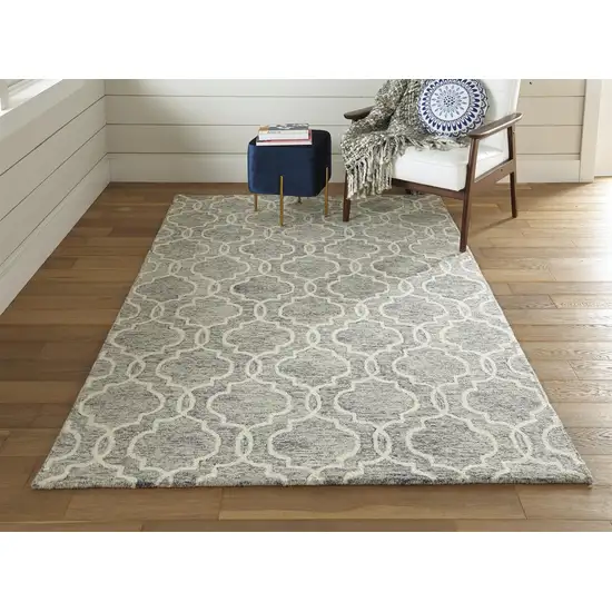 Blue Gray And Ivory Wool Geometric Tufted Handmade Stain Resistant Area Rug Photo 4