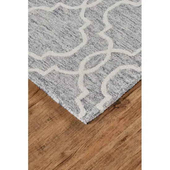 Blue Gray And Ivory Wool Geometric Tufted Handmade Stain Resistant Area Rug Photo 7