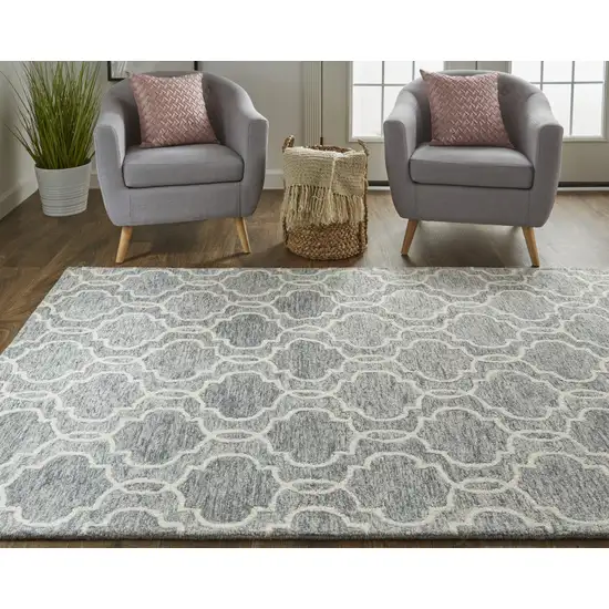 Blue Gray And Ivory Wool Geometric Tufted Handmade Stain Resistant Area Rug Photo 5