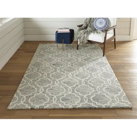 Blue Gray And Ivory Wool Geometric Tufted Handmade Stain Resistant Area Rug Photo 3