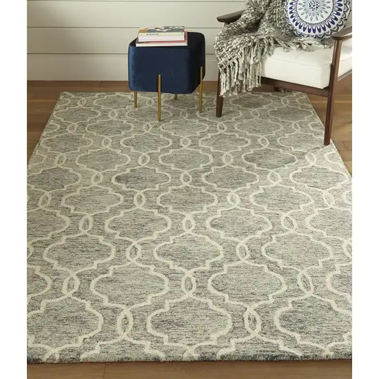 Blue Gray And Ivory Wool Geometric Tufted Handmade Stain Resistant Area Rug Photo 6