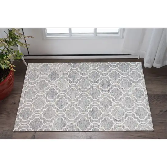 Blue Gray And Ivory Wool Geometric Tufted Handmade Stain Resistant Area Rug Photo 1