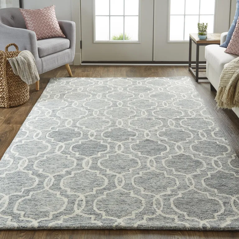 Blue Gray And Ivory Wool Geometric Tufted Handmade Stain Resistant Area Rug Photo 5