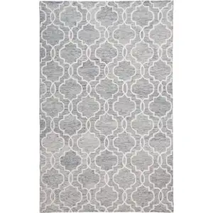 Photo of Blue Gray And Ivory Wool Geometric Tufted Handmade Stain Resistant Area Rug