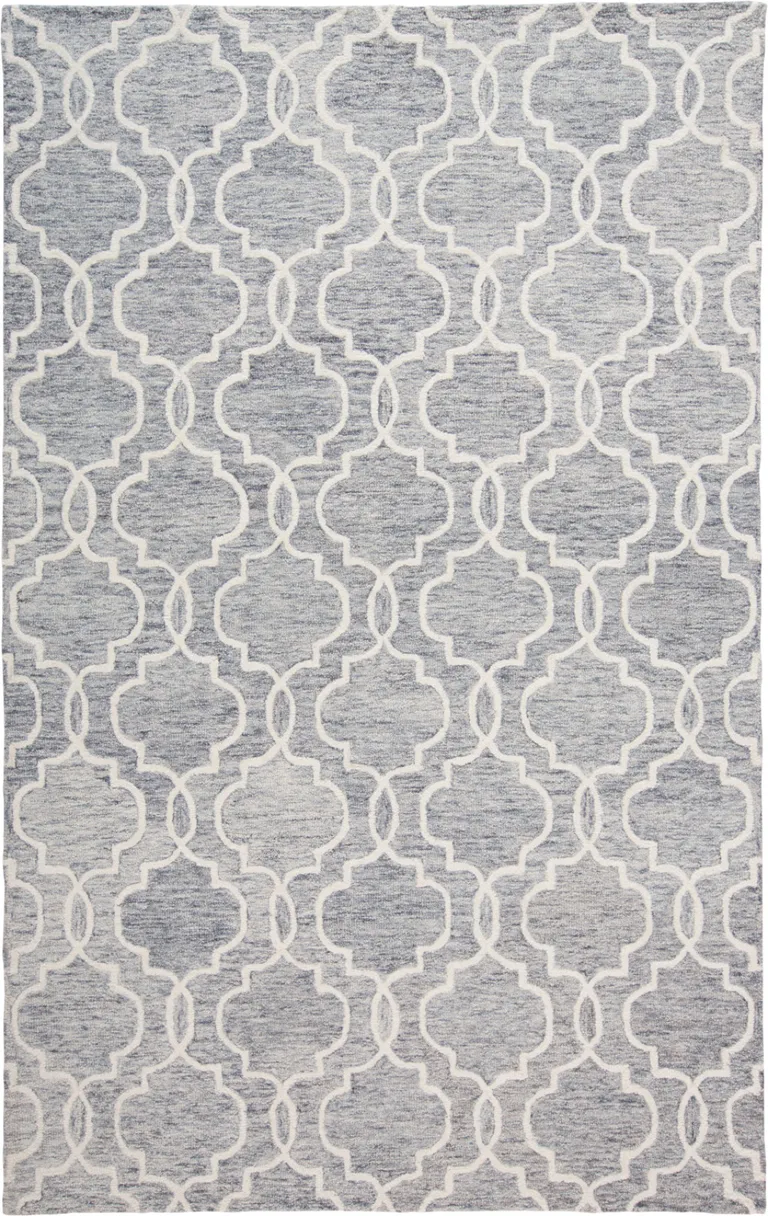 Blue Gray And Ivory Wool Geometric Tufted Handmade Stain Resistant Area Rug Photo 1