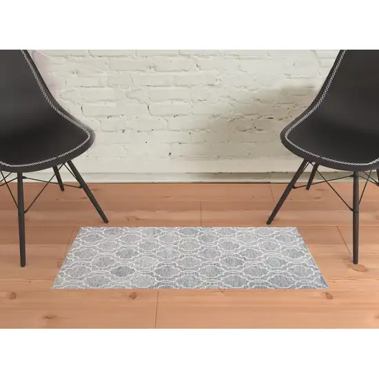 Blue Gray And Ivory Wool Geometric Tufted Handmade Stain Resistant Area Rug Photo 2